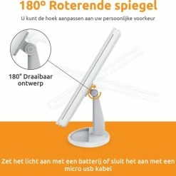 Alternative view of Groothandel ???? DynaGoods Make-up Spiegel Met LED Verlichting - Staande Spiegel - Met 2 Vergrootspiegels - 180° Draaibaar – Op Batterijen En USB (kabel Incl) - Leuk Cadeau ????