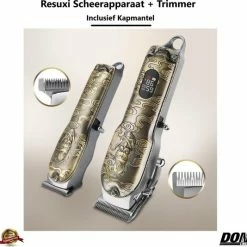 Hete verkoop ???? RESUXI Luxe Goude - 3 In 1 Set - Tondeuse + Haar Trimmer - Inclusief Kapmantel - Scheerapparaat + Hair Clipper - Mannen - Haartrimmer - Baard - Hoofdhaar - Snel Opladen - Draadloos - Trimmerset - Opzetstukken : 0,5mm, 1,5mm, 3mm, 6mm, 9mm, 12mm ❤️ -La Roche Shop 550x534 7